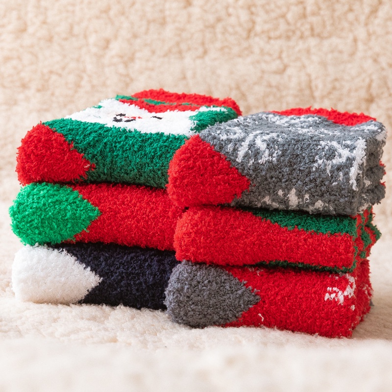 Vớ cotton WAFNHA WAFNHA D376 san hô lông cừu ấm áp họa tiết giáng sinh