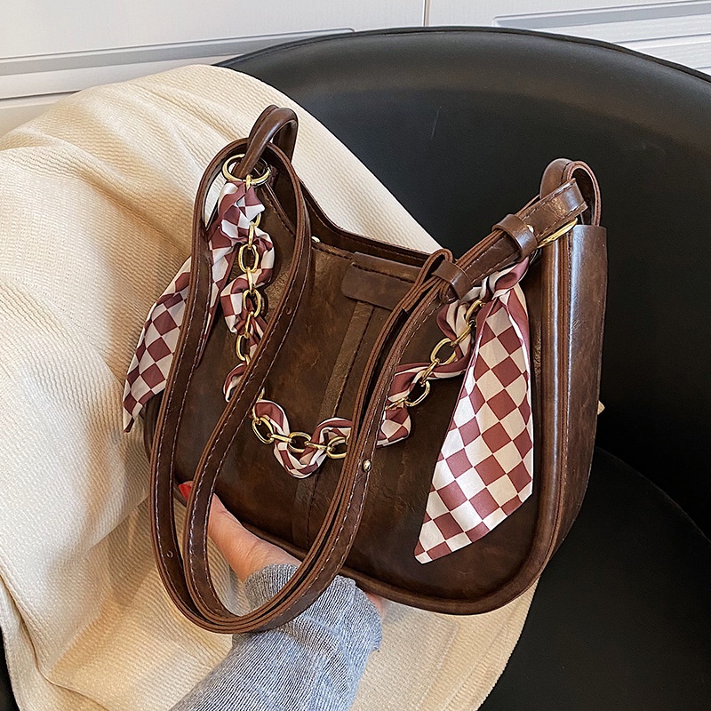 Túi Đeo Vai Bằng Lụa Phối Dây Đeo Sợi Xích Phong Cách Hàn Quốc Cổ Điển Thời Trang Cho