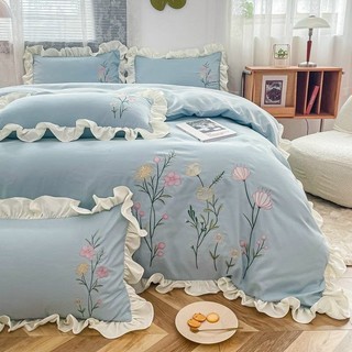 Bộ chăn ga gối cotton đũi phong cách hàn quốc 2022