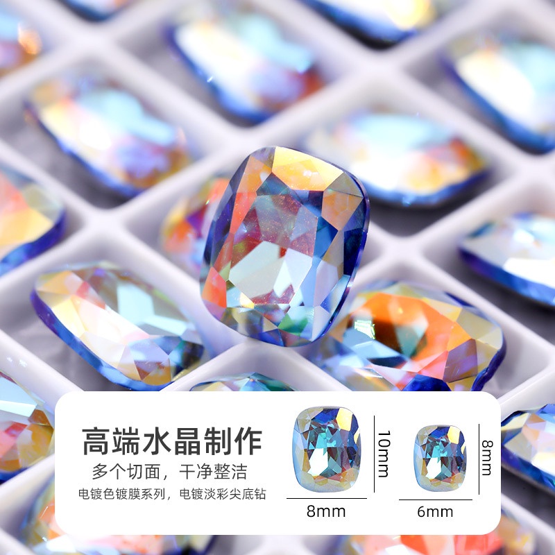 Bộ 72 Phụ Kiện Trang Trí Móng Tay Nghệ Thuật Hình Chữ Nhật Phủ Kim Cương Tròn K9