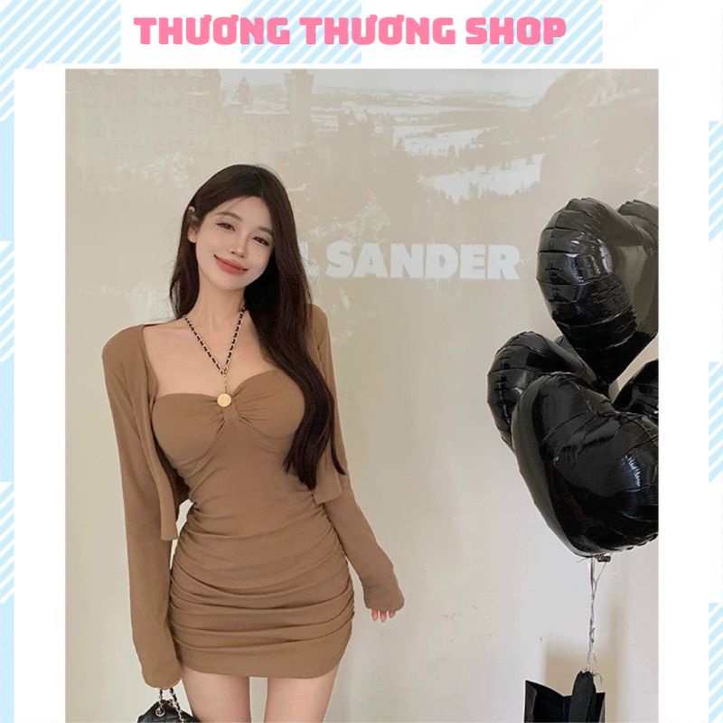 Sét ĐẦM BODY CÚP NGỰC + ÁO KHOÁC DÀI TAY, Điểm nhấn nơ ngực ,dây xích, dáng ôm nữ tính // Thương Thương Shop.