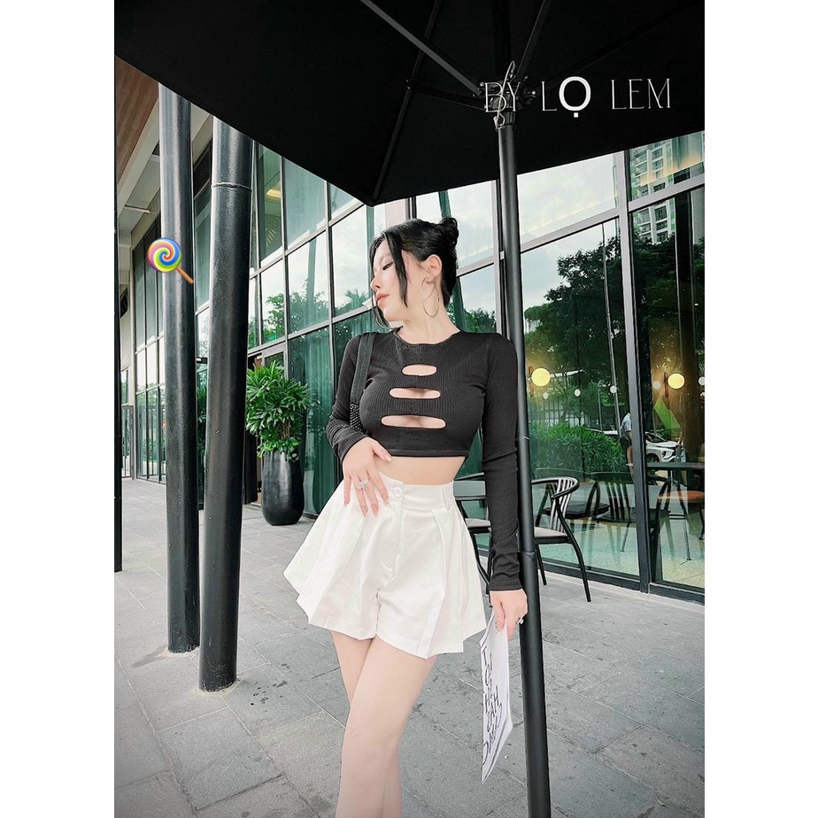 Áo kiểu croptop tay dài cổ tròn cắt 3 đường ngực cực sexy , chất gân 2 lớp dày dặn alohashop91