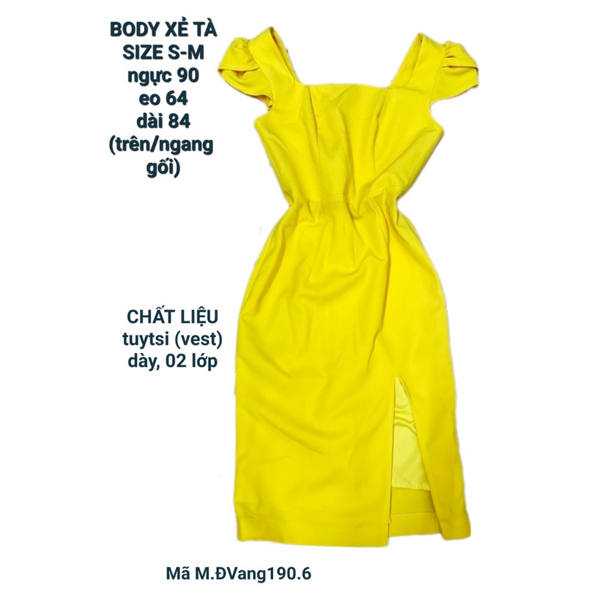 Đầm body xẻ tà, màu vàng chanh, size S-M, mới 96%, 2hand