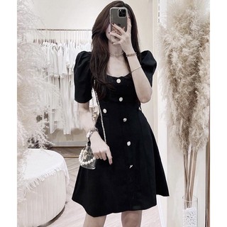 Đầm cổ V nút vàng 3 màu, váy công sở, váy dạo phố style Hàn xuongvnxk vnxk
