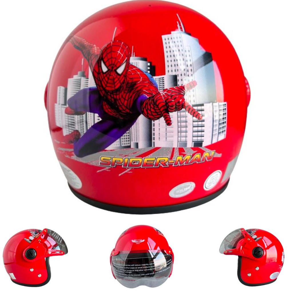 Mũ bảo hiểm trẻ em trùm 3/4 đầu dành cho bé từ 4 đến 8 tuổi - BKtec - BK32 - Đỏ Spider man - Vòng đầu 50-52cm