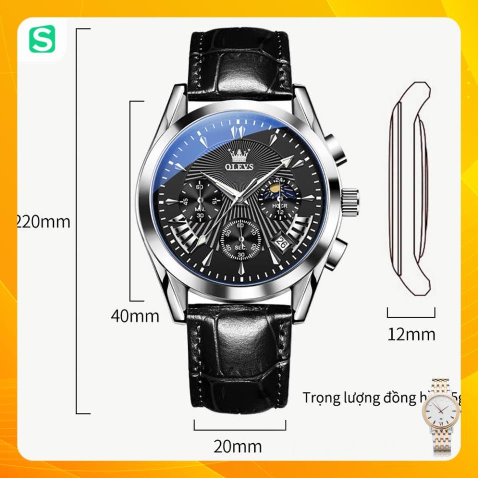 Đồng hồ nam chính hãng OLEVS 2876 dây da bò  Chống thấm nước sâu  hiệu ứng phát sáng