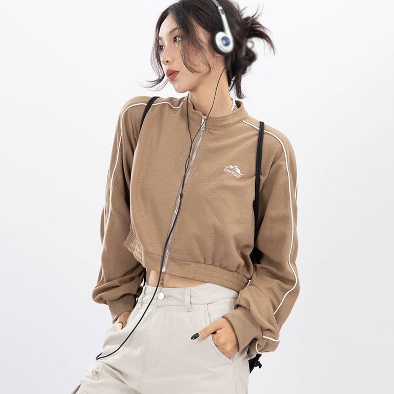 Áo Khoác Nữ Cổ Cao Có Dây Kéo Phong Cách Hàn Quốc