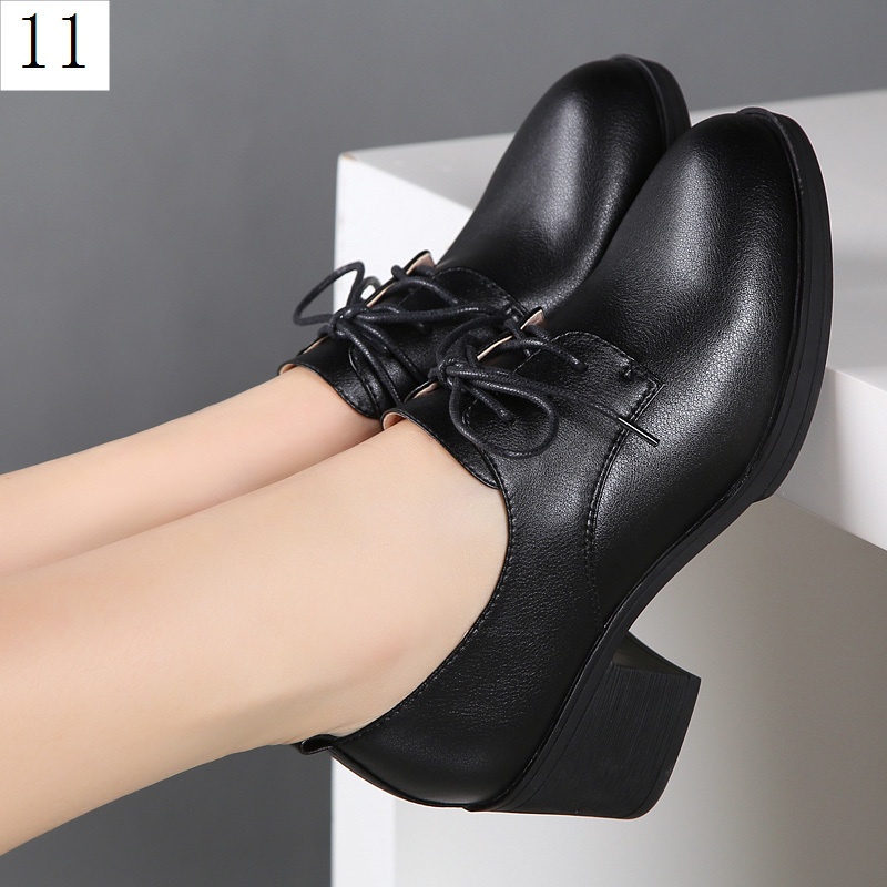 Giày Cao Gót Da Mềm Đế Dày Buộc Dây Thời Trang Cho Phụ Nữ Trung Niên