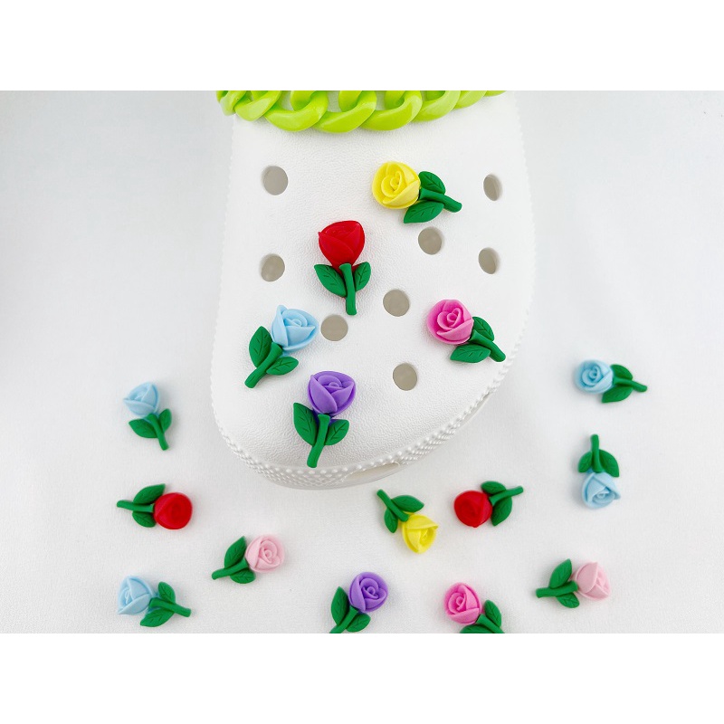 [Trang Trí Dễ Thương] Giày Crocs / Giày Crocs Đính Hoa Hồng / Đỏ / Vàng Bằng Nhựa Resin DIY 6 Màu Để Lựa Chọn