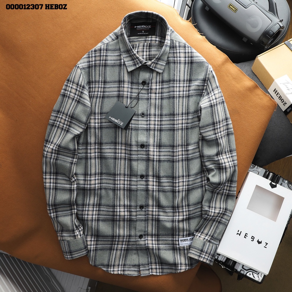 Sơ mi flanel Ss22 Heboz, chất dạ mỏng cao cấp mềm mịn, form slimfit - 0001307