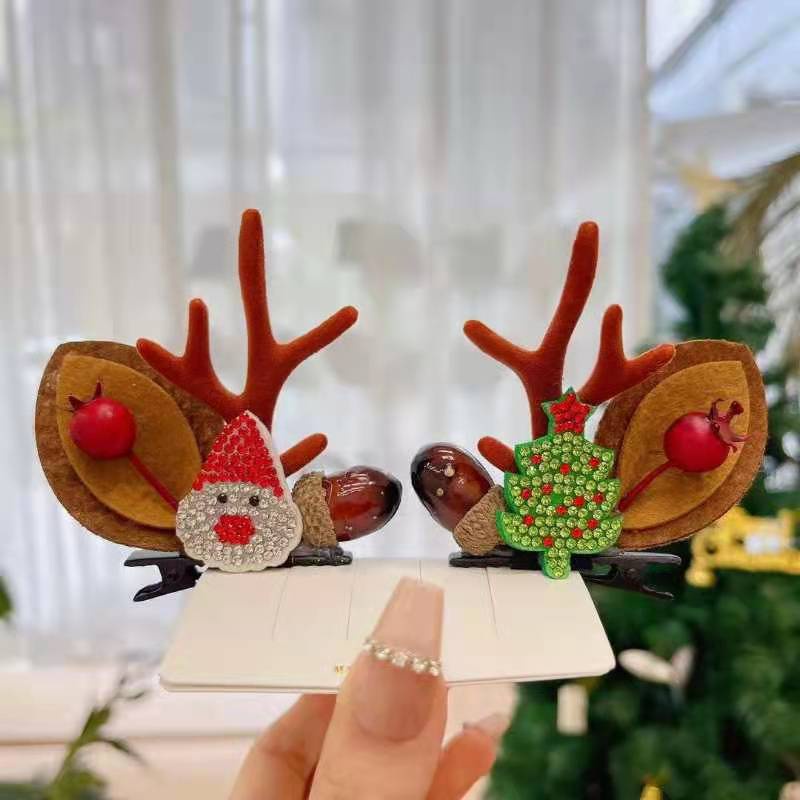 Kẹp Tóc Hình Sừng Tuần Lộc Giáng Sinh Phong Cách Mori Mới Hươu Ông Già Noel Người Tuyết Tai Lông Merry Christmas