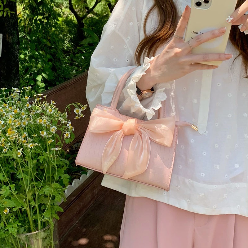 Túi xách YADOU đeo vai hình vuông cỡ nhỏ đính nơ thời trang cho nữ