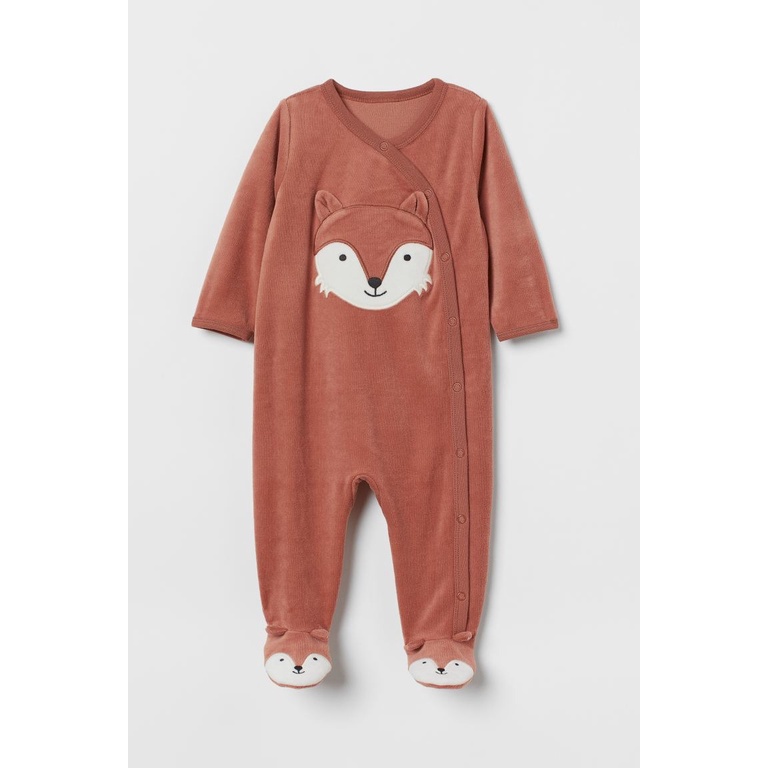 Bộ bodysuit sleepsuit PJM nhung nâu cáo HM H&M_hàng chính hãng authentic
