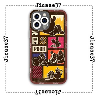 Ốp lưng iphone và samsung xiaomi oppo cạnh vuông Jicase gấu pooh nâu