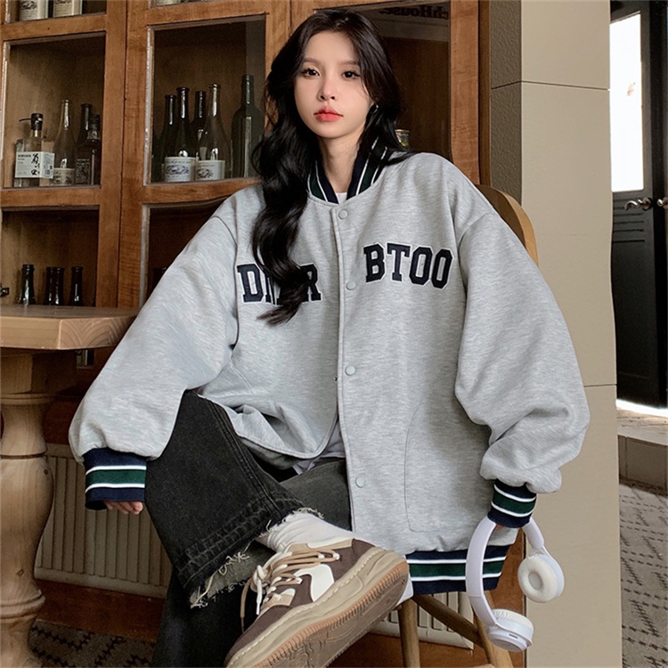 Áo Khoác Bomber In Chữ Thời Trang Thu Đông Hàn Quốc