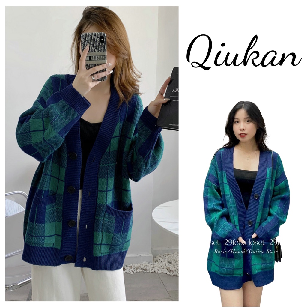 (có giá sỉ) Áo khoác Cardigan kẻ form rộng chùm mông phong cách Hàn Quốc, Cardigan len nữ chất len dệt cao cấp