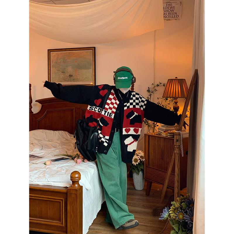Áo Khoác Cardigan Họa Tiết Hoạt Hình Phong Cách Đường Phố Thu Đông