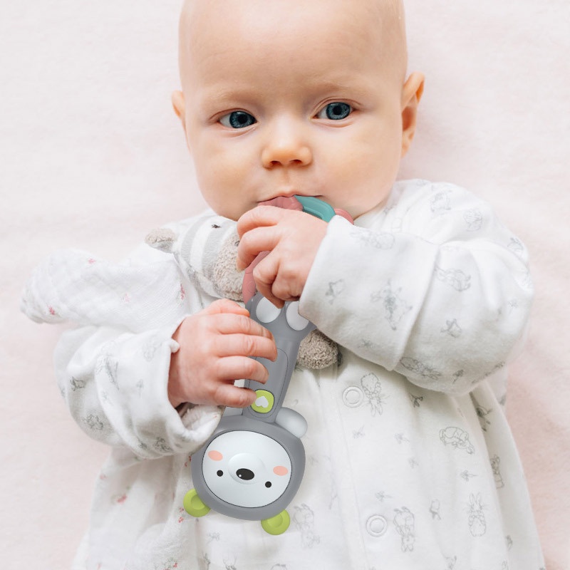 Xúc xắc xoay 360 độ kiêm gặm nướu phát nhạc, đèn ngủ Babytry cực dễ thương cho bé, nhựa ABS không độc hại
