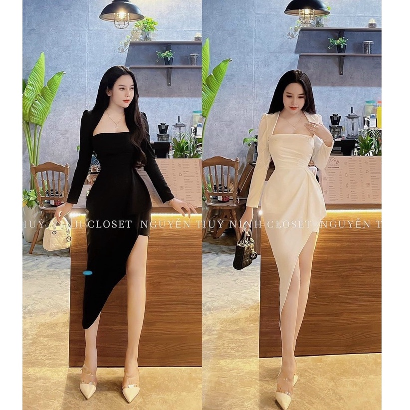 Váy đầm nữ cổ tây tay dài bèo lai ôm eo mẫu có mút ngực thời trang nữ năng động trẻ trung duyên dáng