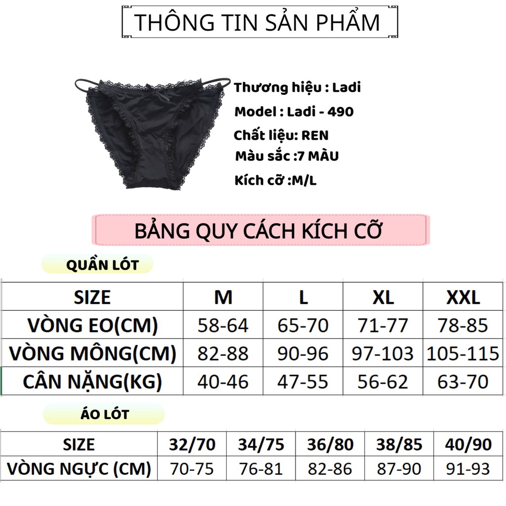 Quần Lót Nữ LADI Cao Cấp Viền Ren Dây Mảnh Đính Nơ Nhỏ Sexy Mã 490