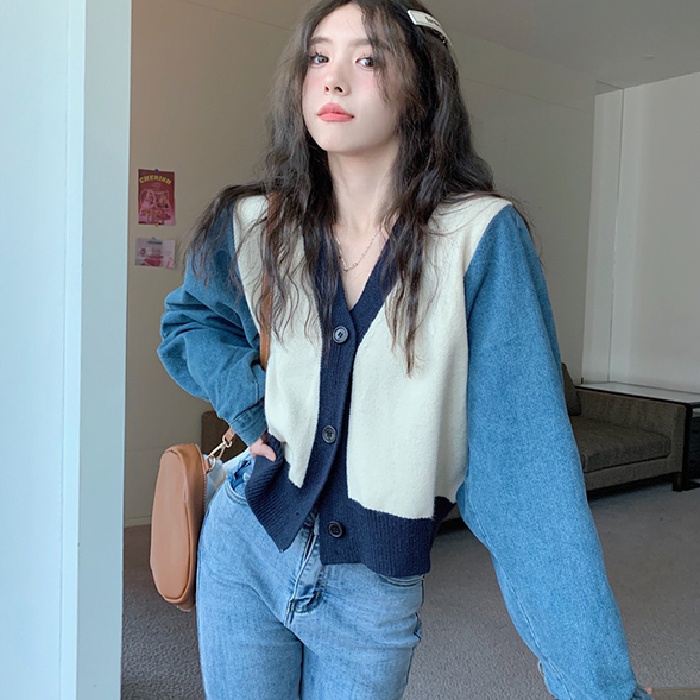 ZHELIHANGFEI Áo Cardigan Dệt Kim Tay Dài Cổ Chữ V Lưng Cao Kiểu Retro Pháp Dễ Phối Đồ