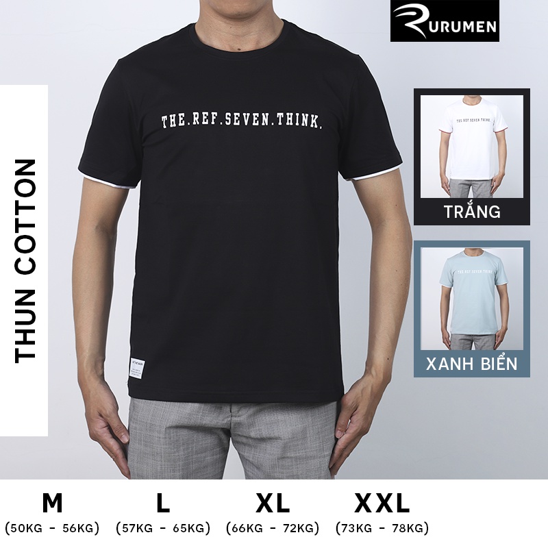 Áo Thun Nam Cổ Tròn In Chữ RURUMEN Áo Phông Cotton Tay Ngắn VNXK Màu Đen, Trắng, Xanh Nhạt - AB414