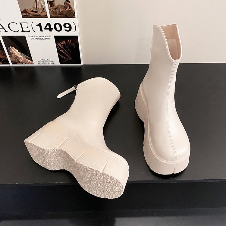 Giày Bốt Cao Gót Cổ Ngắn Màu Trơn Có Khóa Kéo Sau Lưng 24H