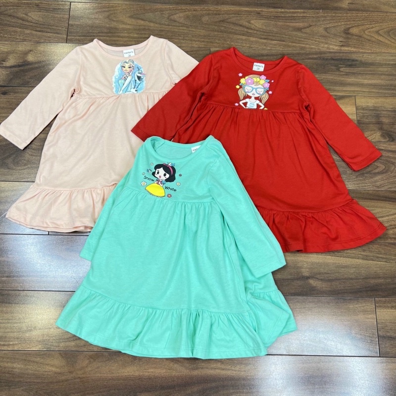 Váy cotton tay dài VNXK bé gái in hình Pony, Elsa, Minnie, Mickey, Kitty