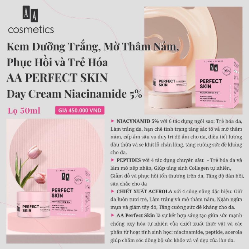 Kem Niacinamide 5% AA Cosmetics Perfect Skin Dưỡng Trắng,Mờ Nám Tàn Nhan.hũ 50g