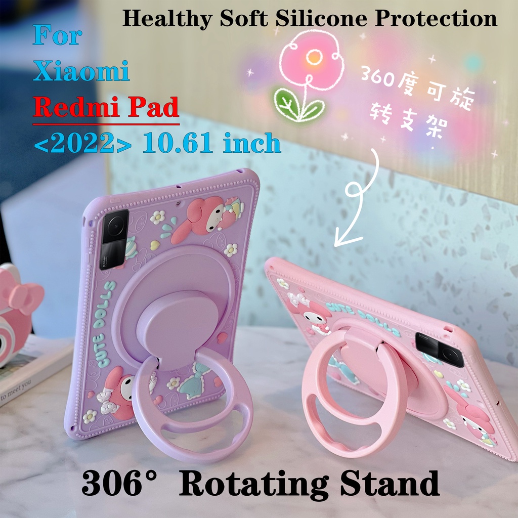 Bao Da Máy Tính Bảng Silicon Mềm Bảo Vệ 360 Độ Cho Xiaomi Redmi Pad (2022) 10.61 "VHU4254IN 5G° Ốp Điện Thoại Hoạt Hình Melody Có Vòng Đỡ Xoay Đáng Yêu