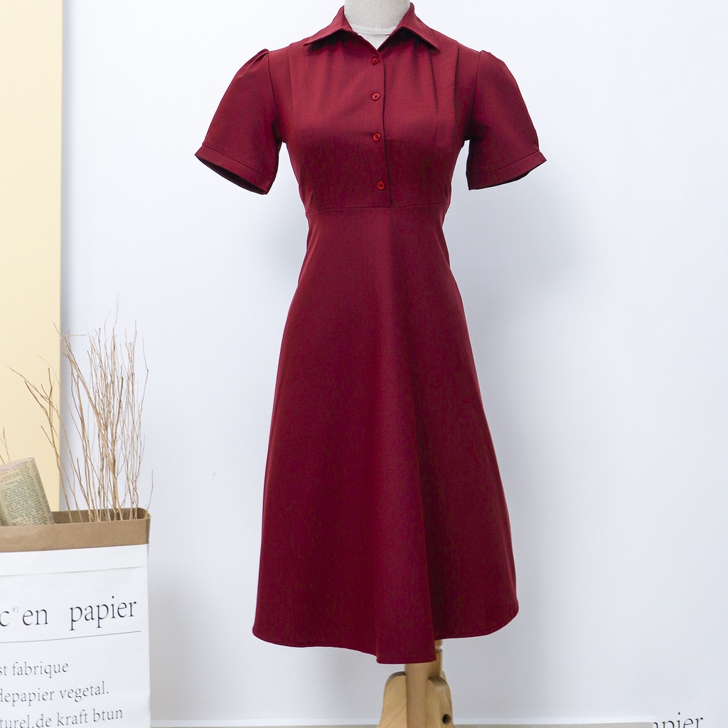 Đầm Sơ Mi Công Sở Dự Tiệc Sang Trọng Bigsize AMYRA , Thiết Kế Dáng Xòe Che Khuyết Điểm Cổ Vest Tay Phồng Cao Cấp DA007