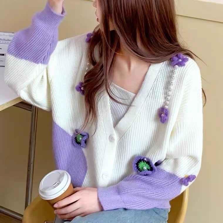 Áo Khoác cardigan Dệt Kim Tay Dài Dáng Rộng Cổ Chữ V Phong Cách Thời Trang Hàn Quốc