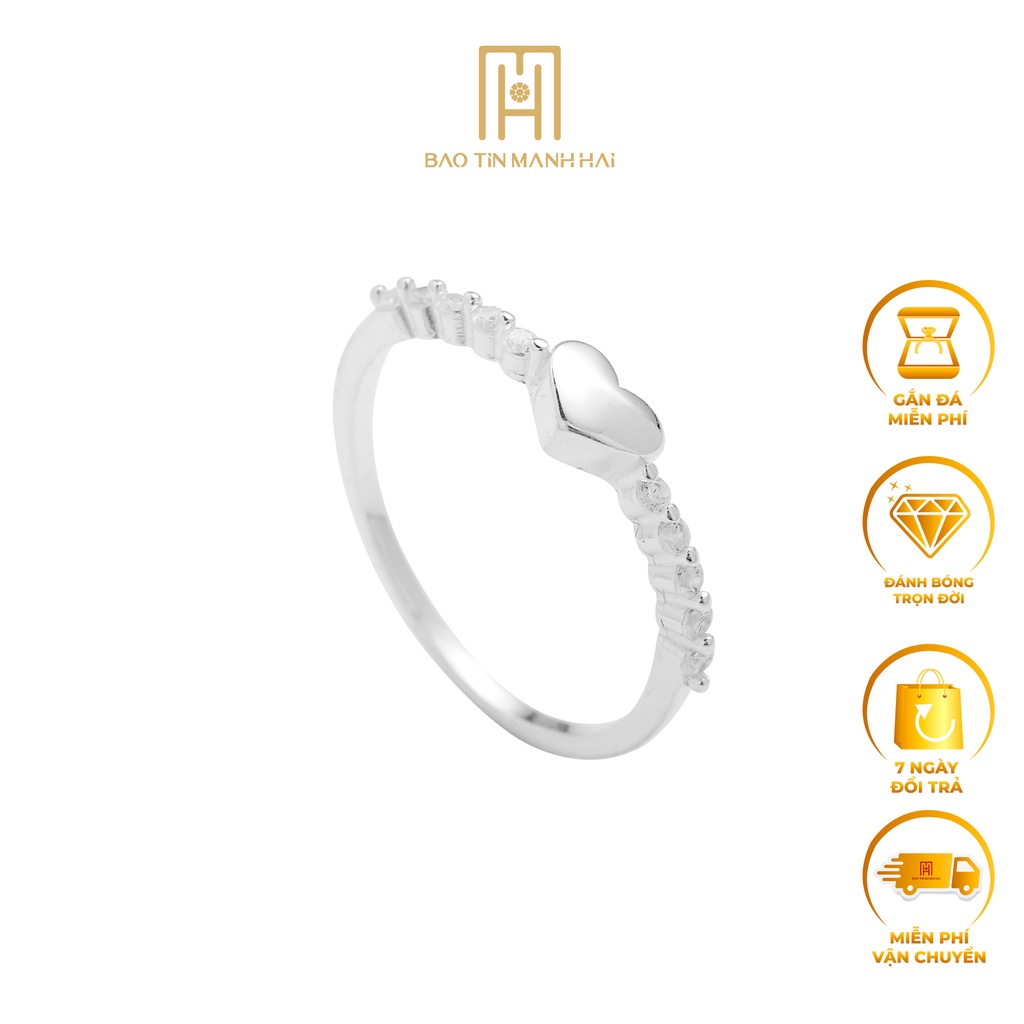 Nhẫn bạc nữ trơn hình trái tim, dáng mảnh nhẹ nhàng NB46 Bảo Tín Mạnh Hải