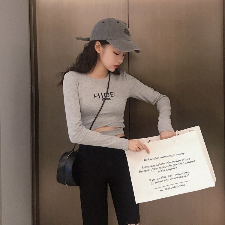 Jiashucheng Áo Thun Nữ Dài Tay Vạt Chéo Thời Trang