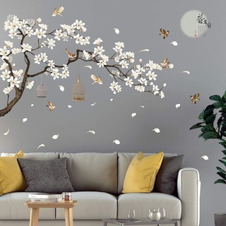 Decal dán tường cành mai và núi( tranh ghép)