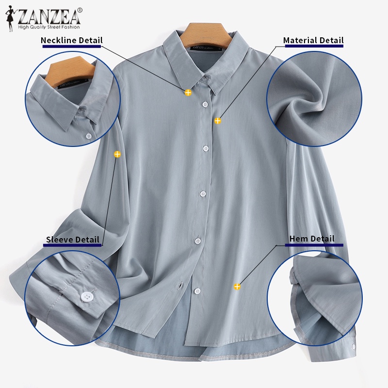 Áo sơ mi nữ ZANZEA tay dài cổ bẻ thời trang Hàn Quốc