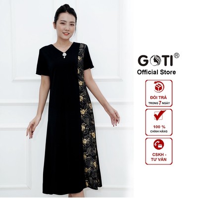 GOTI - Đầm Suông Tuổi Trung Niên Nhiều Size Kiểu Váy Dự Tiệc Cao Cấp Cho Mẹ U40 U50 Tay Ngắn In Hoa 3354
