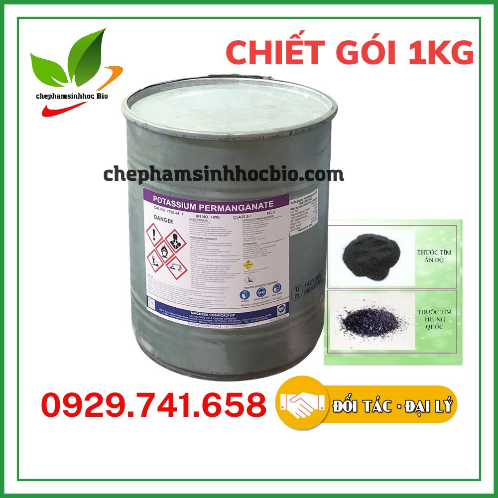 Thuốc Tím KMnO4 99%. Khử khuẩn, sát khuẩn ao nuôi, chất tẩy rửa. Gói 1kg