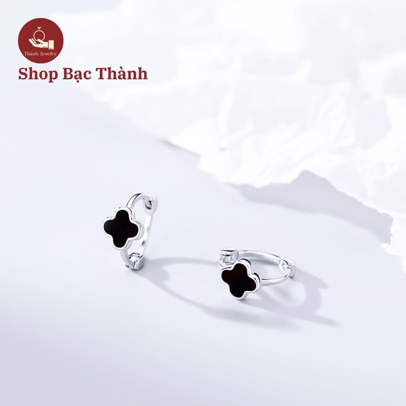Bông tai nữ Bạc Ta kiểu dáng Bông Bấm Cỏ 4 Lá may mắn (Có Bảo Hành Làm Sáng, Ảnh Thật )