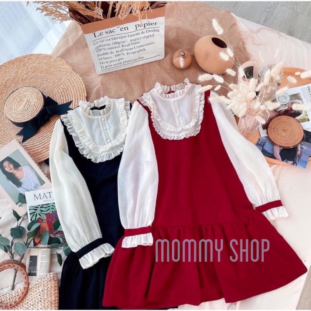 Đầm Bầu Váy Bầu Thu Đông Màu Đỏ Màu Đen Thiết Kế Công Sở Dài Tay Mặc Qua Gối
