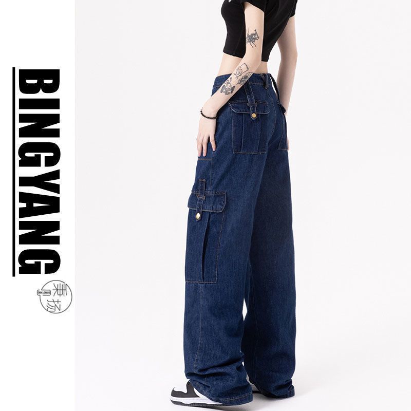 Quần Jean Dài Dáng Rộng Nhiều Túi Phong Cách Retro Mỹ Thời Trang Mùa Xuân Thu Giản Dị Dành Cho Nữ Và Nam