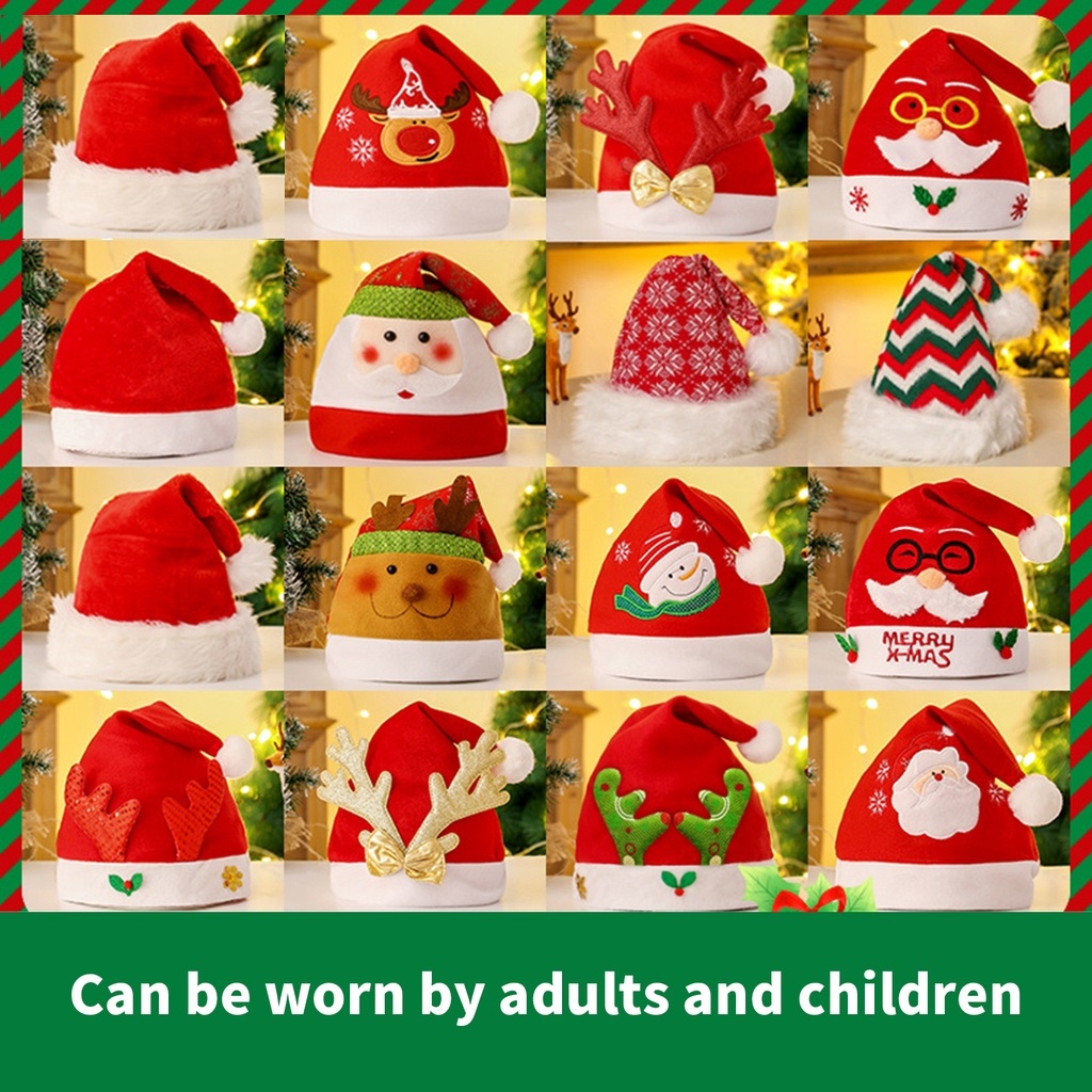 Mũ Giáng Sinh Đính Bóng Lông Co Giãn Họa Tiết Hoạt Hình Dễ Thương Ông Già Noel Tuần Lộc Người Tuyết Siêu Xịn Cute