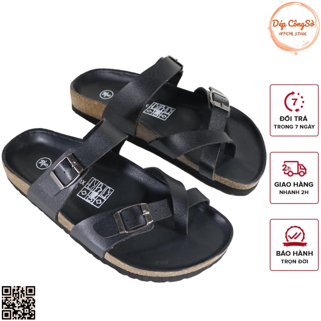 Dép Xỏ Ngón Khoá Kim Loại chống Sét Nam Nữ Đế Trấu Lót Đen Detaunisex - DETA22F