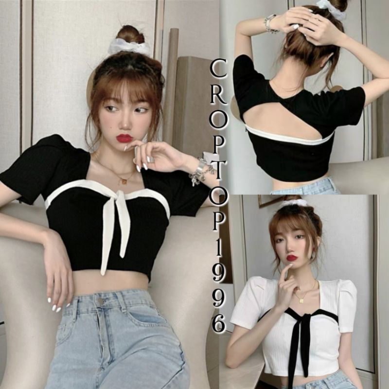 Áo kiểu CRT phối dây trắng thắt nơ ngực . mã A23