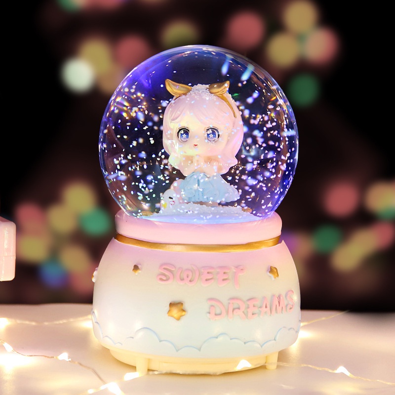 FREESHIP -  Quả cầu pha lê tuyết phát nhạc có đèn phát sáng tặng kèm pin tiện ích