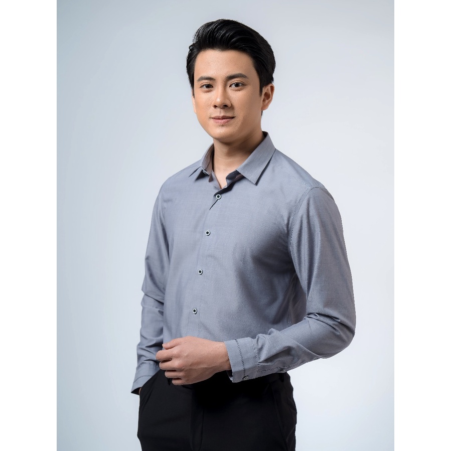 OWEN - Áo sơ mi dài tay Owen Slimfit chất sợi sen mềm mát màu xám trơn 220082
