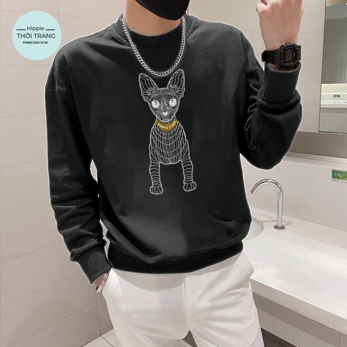 Áo Sweater Nỉ Nam Thu Đông Hình Mèo Phong Cách Thời Trang Hàn Quốc