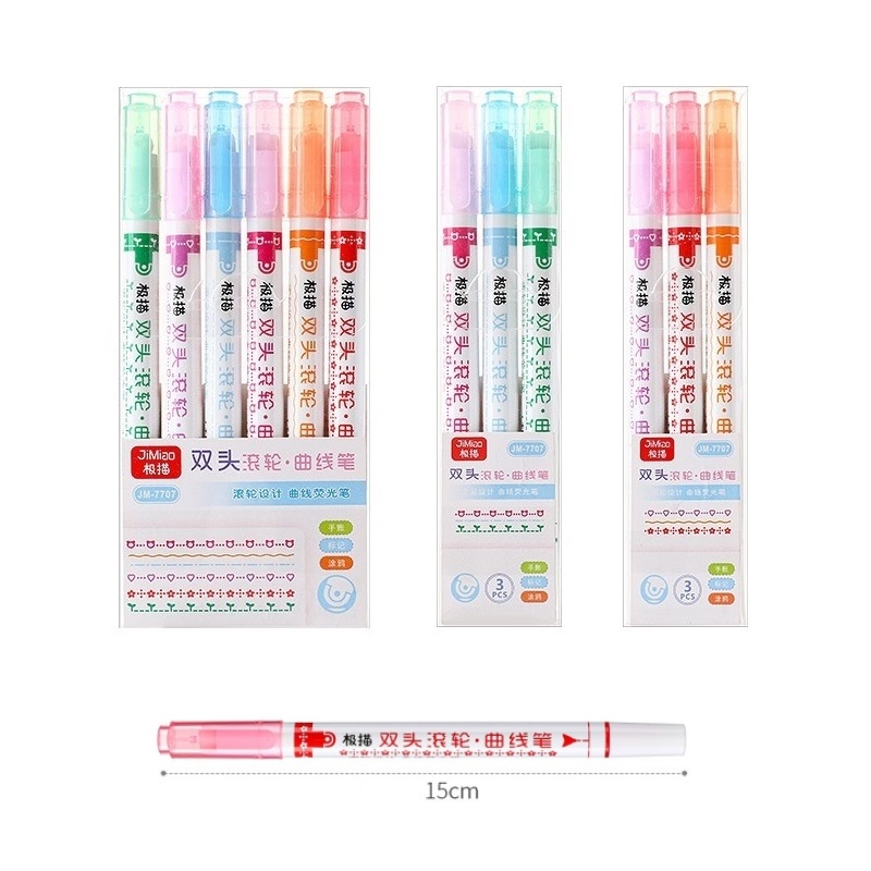 Bộ 3 / 6 Bút Lông Màu Sắc Bắt Sáng Dạng Lăn Hai Mặt Dành Cho Vẽ Đường Kẻ C7281