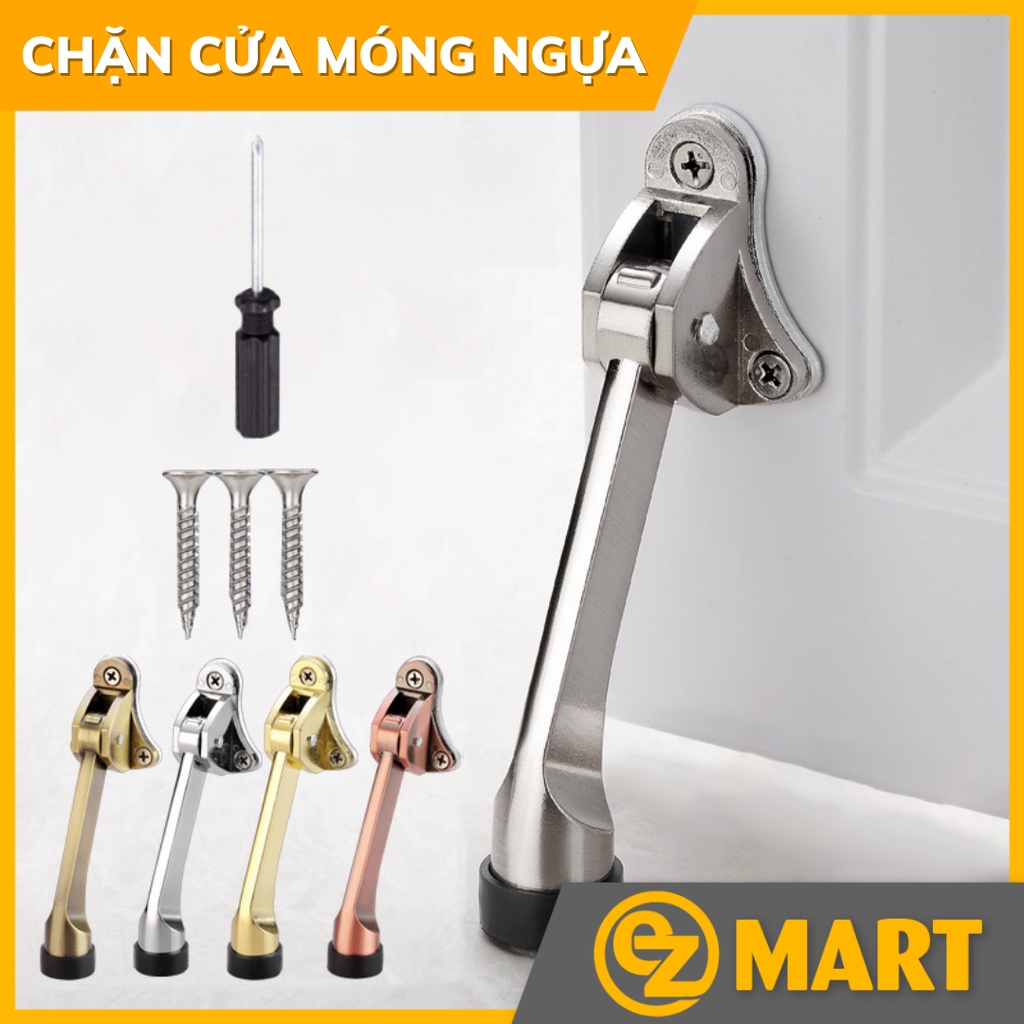 Chặn cửa móng ngựa inox 304, Chặn cửa chân chó chống trộm va đập cửa, chống gió - Tặng Bộ Vít