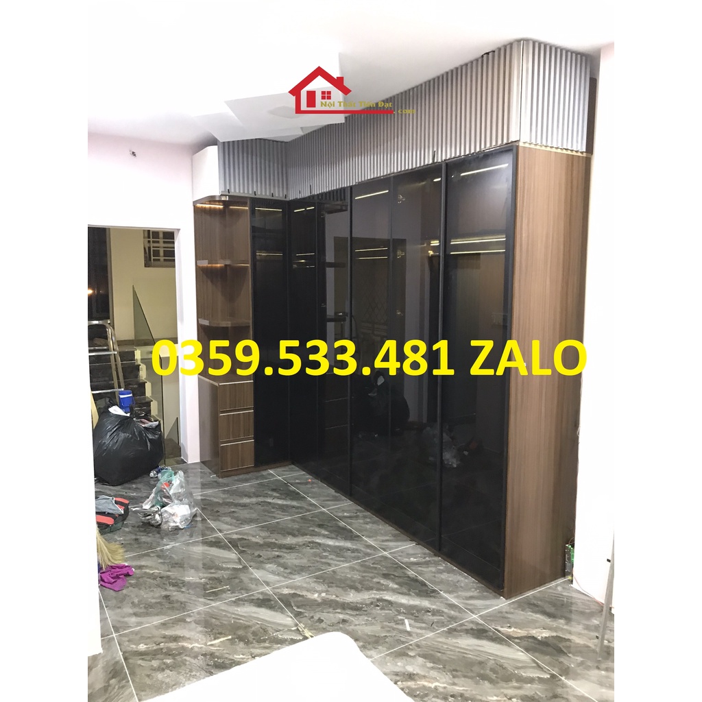 Tủ quần áo cánh nhôm kính cường lực màu gỗ sang trọng - Nhận đặt theo yêu cầu